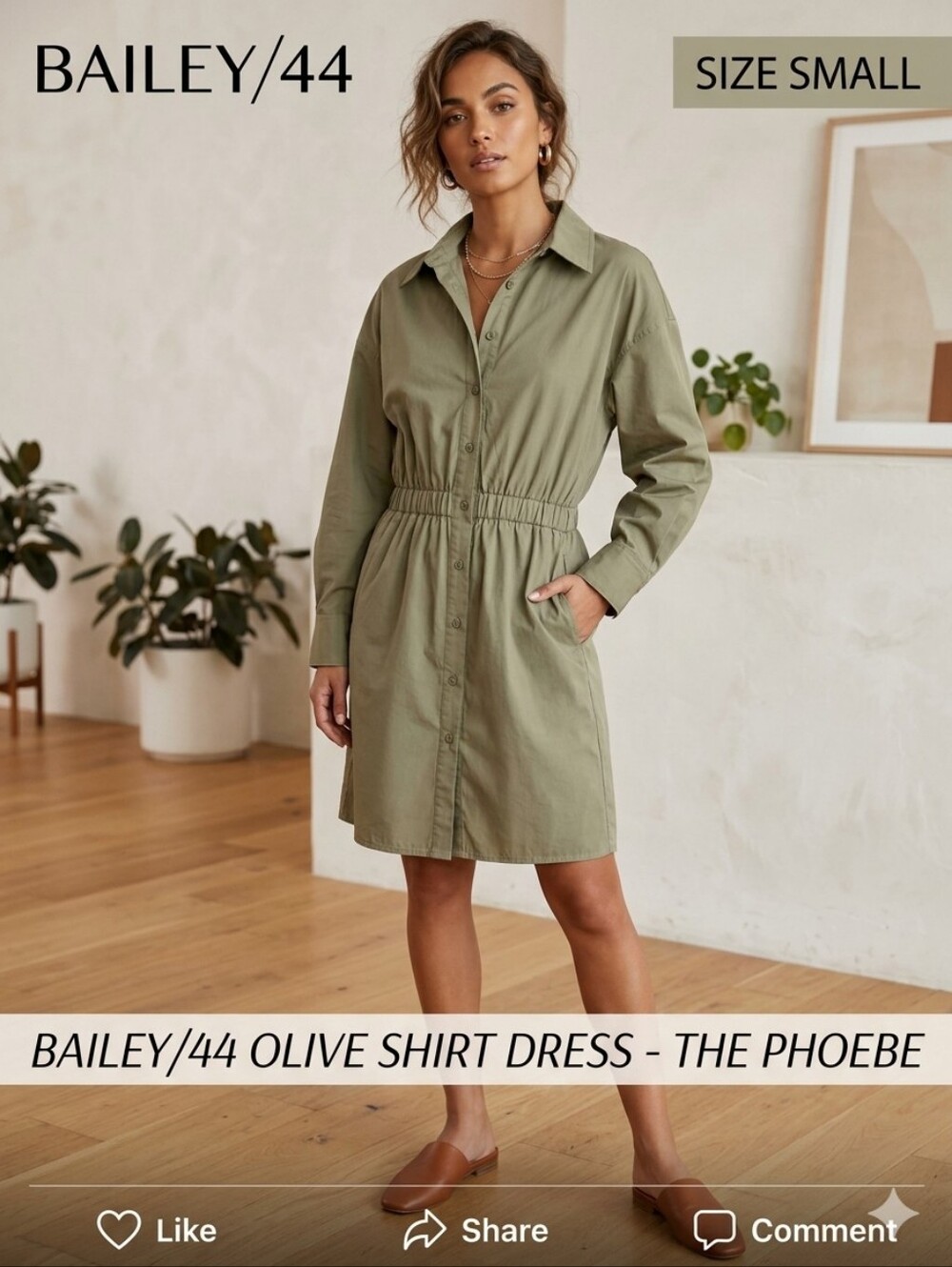 Bailey‎ /44 Olive Long Sleeve Phoebe Shirt Dress Knee Length Green NWT Size S